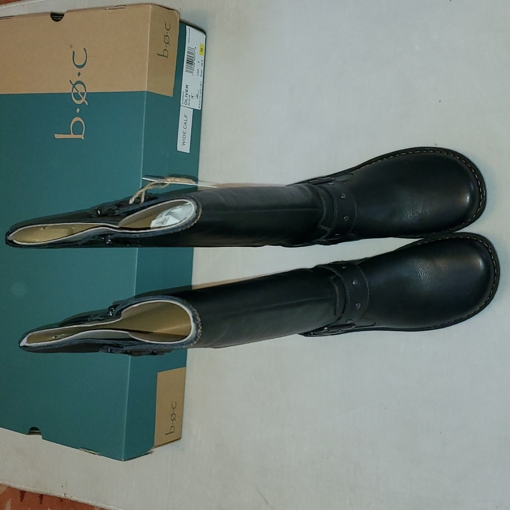 b.o.c. Black Tall Leather Lace-Up Boots with Buckle